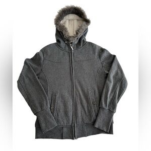 Full Tilt | Gray Faux Fur Hooded Jacket Women’s | Zip-Up Coat